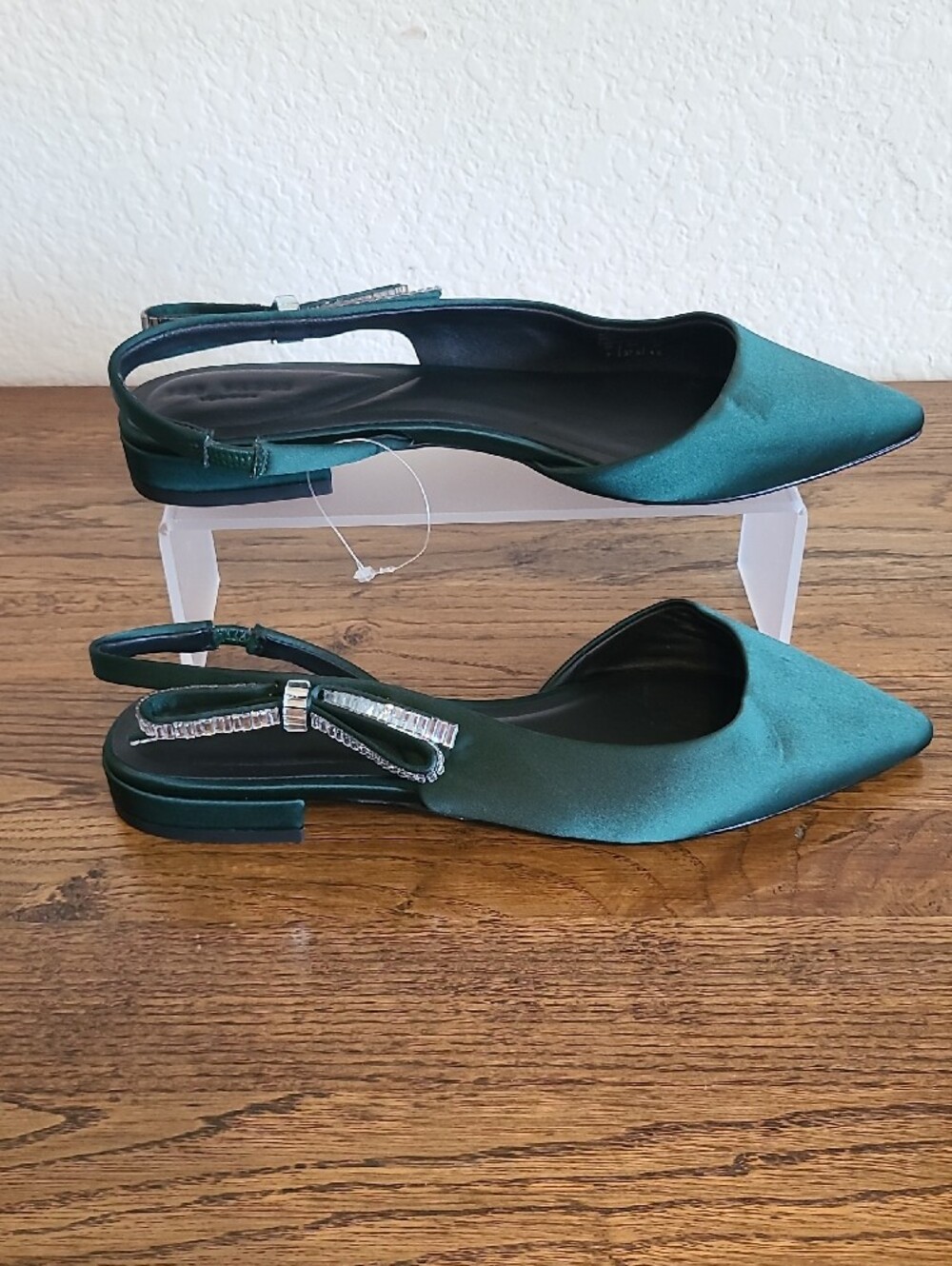 Ted Baker London Emerald Green Pointed Slingback Flats with Bow Detail